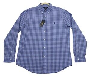 Polo Ralph Lauren Shirt Mens Large Blue Multi Check Classic Fit Stretch NWT